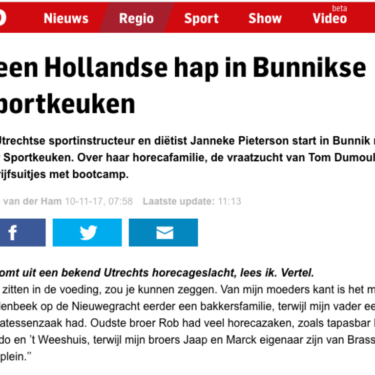 Geen Hollandse hap in Bunnikse Sportkeuken